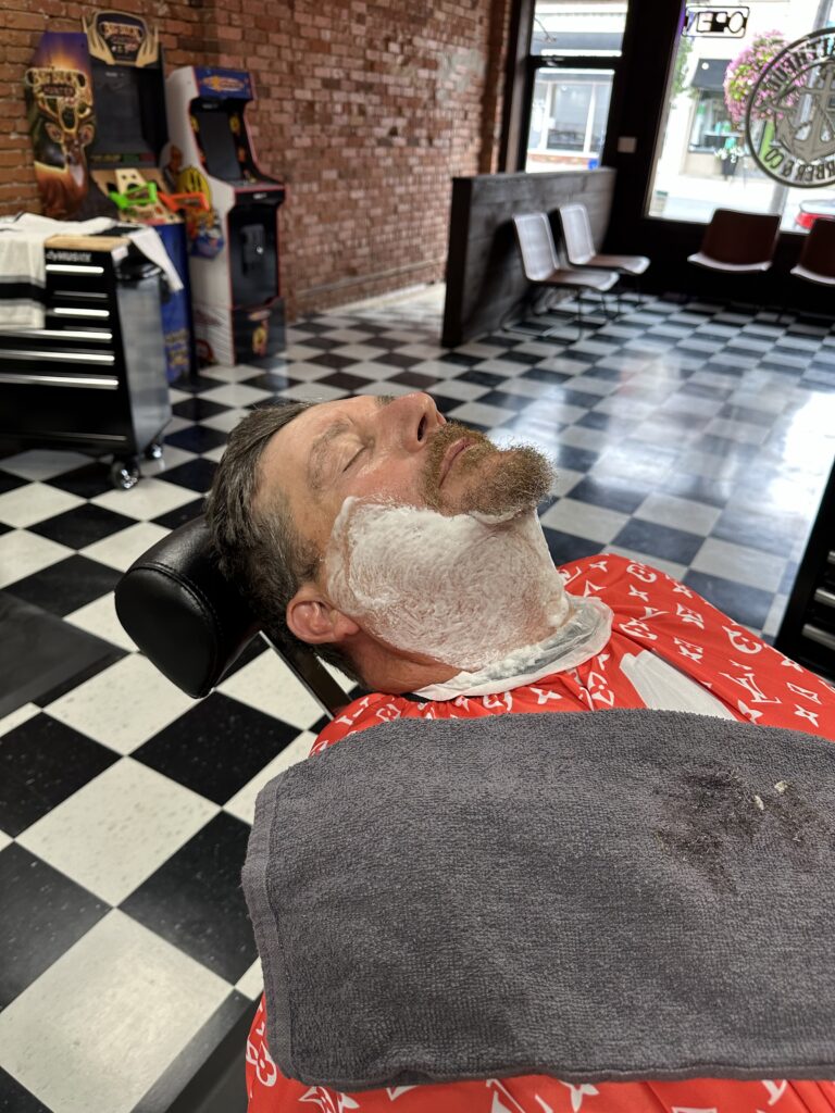 Hot Towel Face Shave performed at The Faithful Barber & Co barbershop. Barber in Aylmer Ontario.